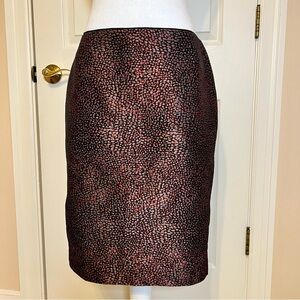 Lafayette 148 Metallic Animal Print Skirt Red Grey Silver Black Size 8 EUC